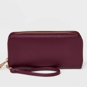 a new day Double Zip Wallet Burgundy New with Tags